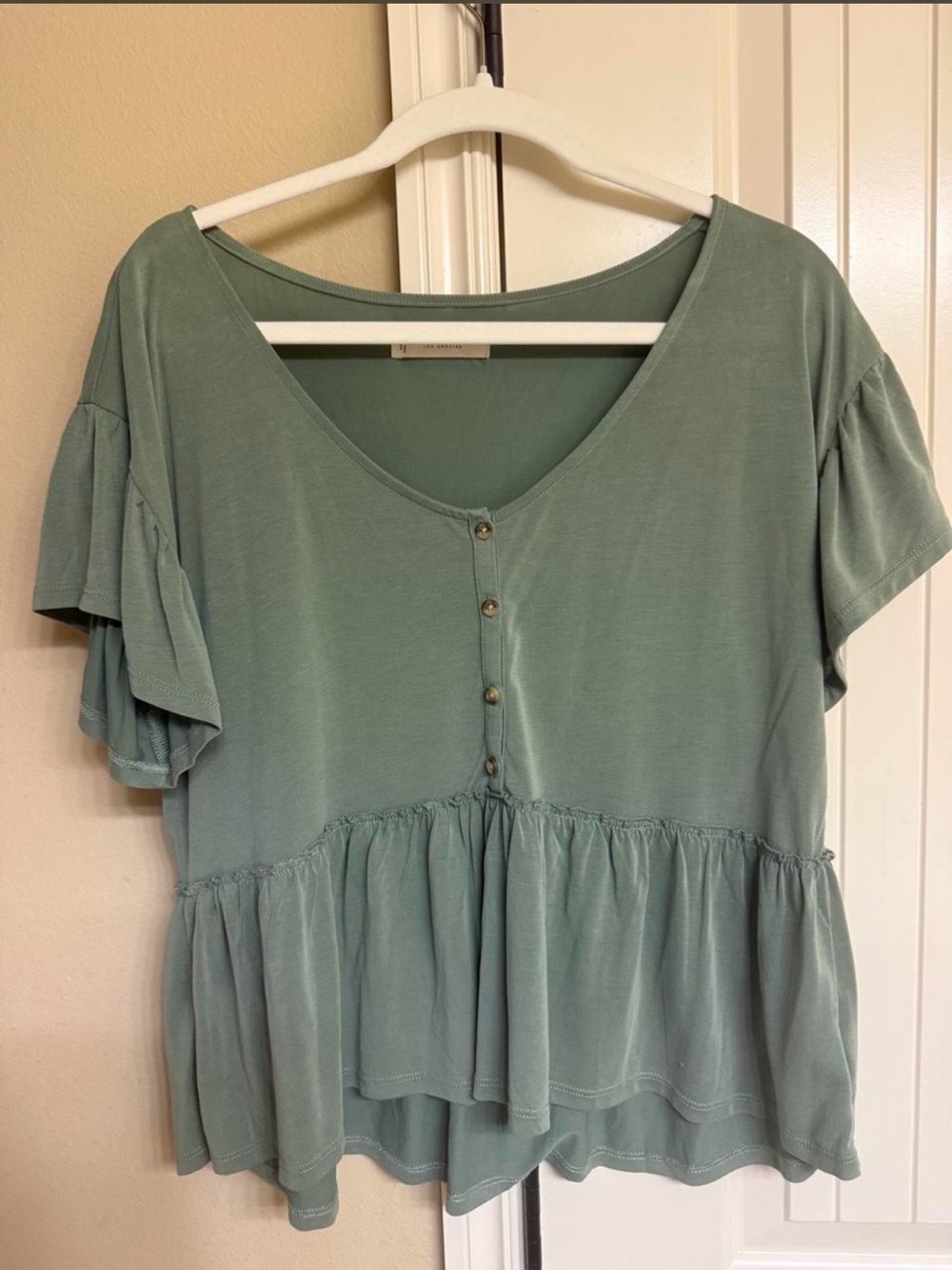 Lucky Brand Sage Green Button-Front Peplum Top